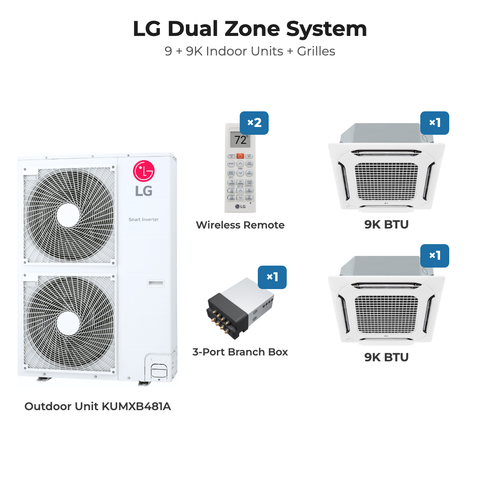 LG dual zone mini split system KUMXB481A with 9K + 9K indoor units
