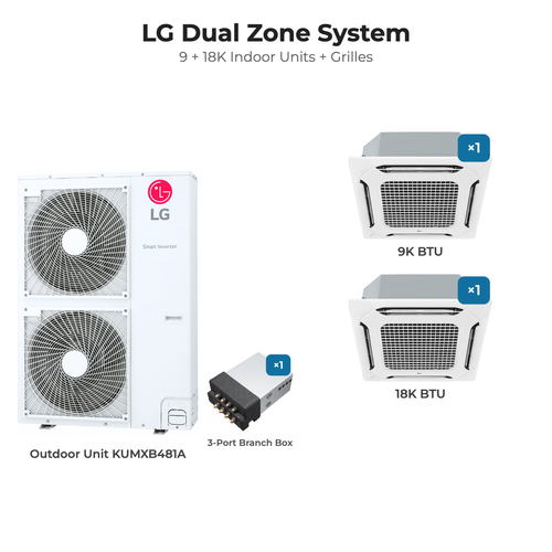LG Dual zone mini split system KUMXB481A with 9 + 18K indoor units