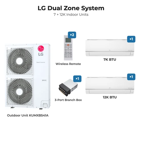 LG dual zone mini split system KUMXB541A with 7K + 12K indoor units