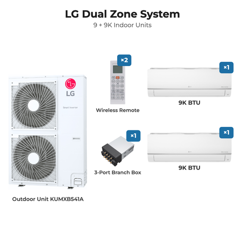 LG dual zone mini split system KUMXB541A with 9K + 9K indoor units
