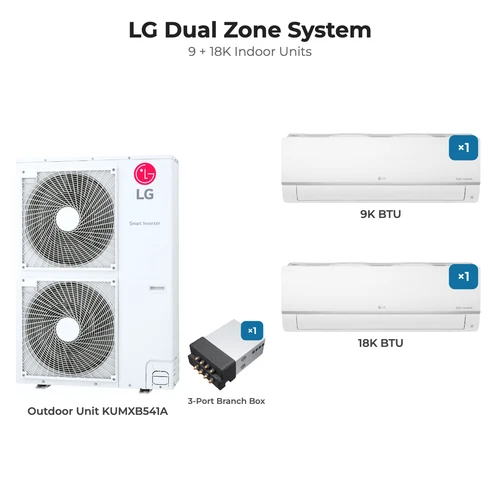 LG Dual zone mini split system KUMXB541A with 9 + 18K indoor units