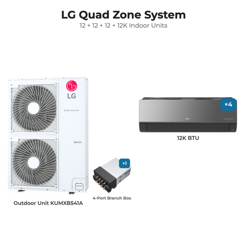 LG Quad zone mini split system KUMXB541A with 12 + 12 + 12 + 12K indoor units