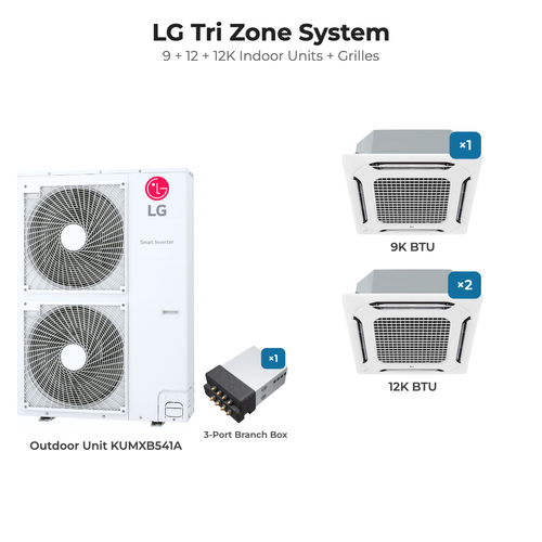 LG Tri zone mini split system KUMXB541A with 9 + 12 + 12K indoor units