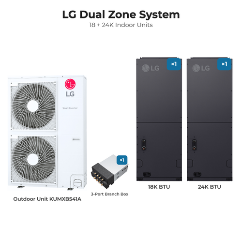 LG Dual zone mini split system KUMXB541A with 18 + 24K indoor units