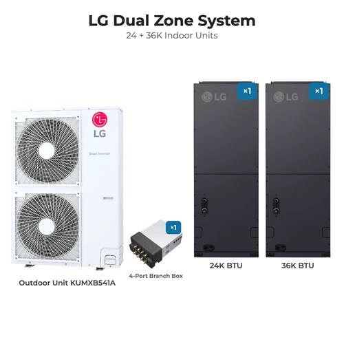 LG Dual zone mini split system KUMXB541A with 24 + 36K indoor units