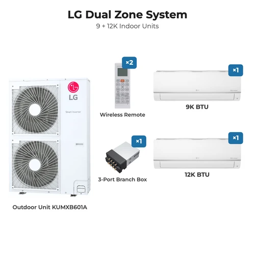LG dual zone mini split system KUMXB601A with 9K + 12K indoor units