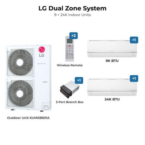 LG dual zone mini split system KUMXB601A with 9K + 24K indoor units