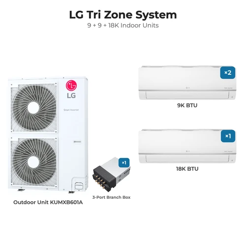 LG Tri zone mini split system KUMXB601A with 9 + 9 + 18K indoor units