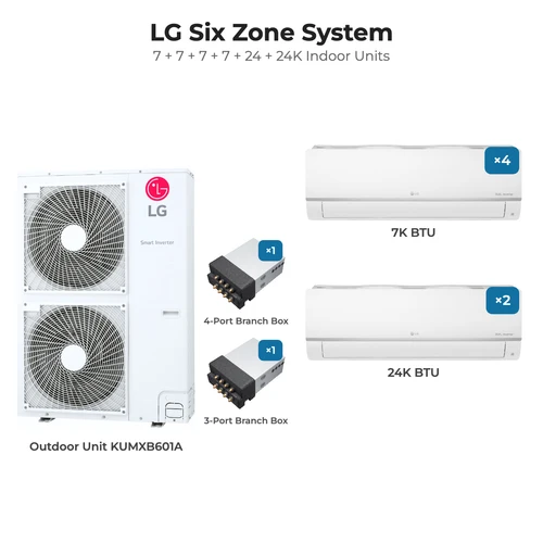LG Six zone mini split system KUMXB601A with 7 + 7 + 7 + 7 + 24 + 24K indoor units