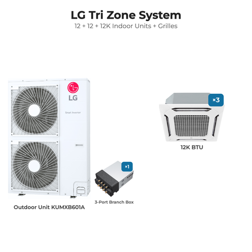 LG Tri zone mini split system KUMXB601A with 12 + 12 + 12K indoor units