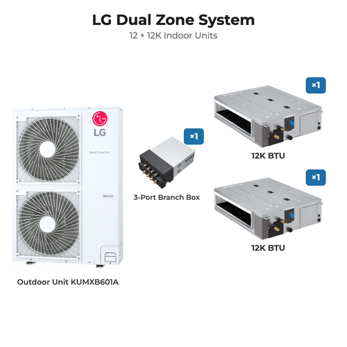 LG dual zone mini split system KUMXB601A with 12K + 12K indoor units