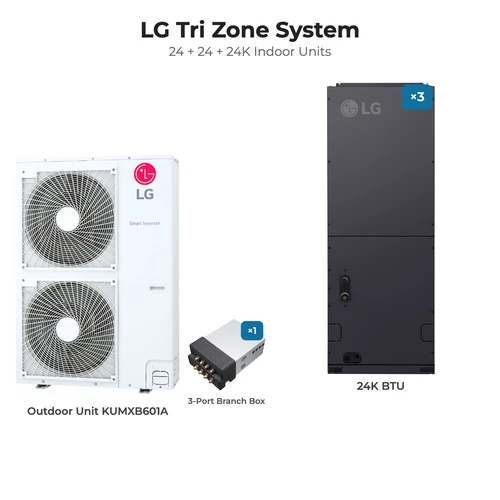 LG Tri zone mini split system KUMXB601A with 24 + 24 + 24K indoor units