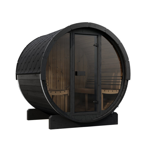 SaunaLife Model E7G Ergo Series Outdoor Sauna Barrel Kit, Glass Front, Up to 4 Persons