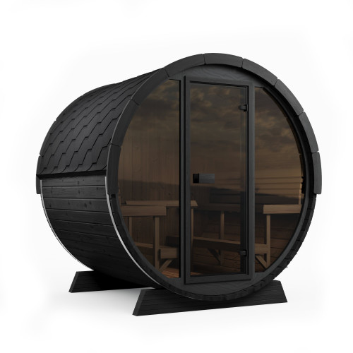 SaunaLife Model EE8G Ergo Elegance Series Outdoor Sauna Barrel Kit, Glass Front, Up to 6 Persons