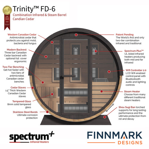 Finnmark Near & Far Infrared and Traditional 6x6 Outdoor Barrel, Cedar