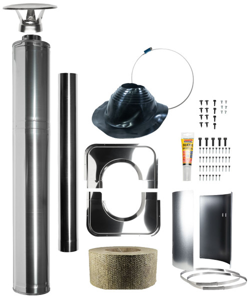 Harvia Sauna Wood Stove Chimney Kit, 1500mm, Stainless Steel, Stainless Steel