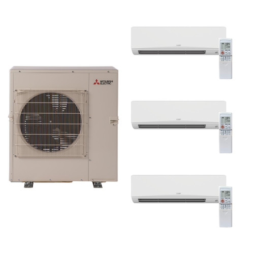 Mitsubishi MXZ-3C24NA3-MSZ-GS06NA-MSZ-GS09NA-MSZ-GS09NA tri zone system: outdoor unit with indoor units and remotes