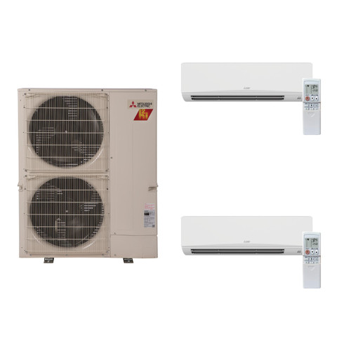 Mitsubishi MXZ-3C24NAHZ4-MSZ-GS09NA-MSZ-GS09NA dual zone system: outdoor unit with indoor units and remotes