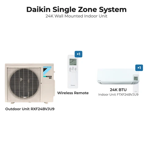Daikin Oterra 24,000 BTU single-zone system: outdoor unit RXF24BVJU9 with indoor unit FTXF24BVJU9