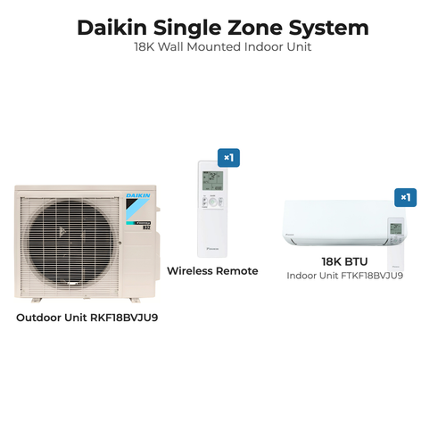 Daikin Oterra 18,000 BTU single-zone system: outdoor unit RKF18BVJU9 with indoor unit FTKF18BVJU9