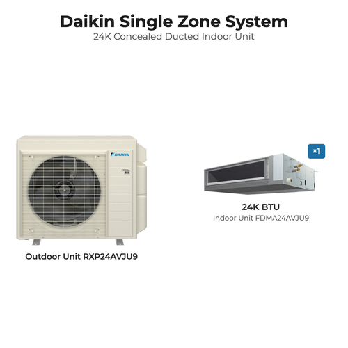Daikin Aurora 24,000 BTU single-zone system: outdoor unit RXP24AVJU9 with indoor unit FDMA24AVJU9