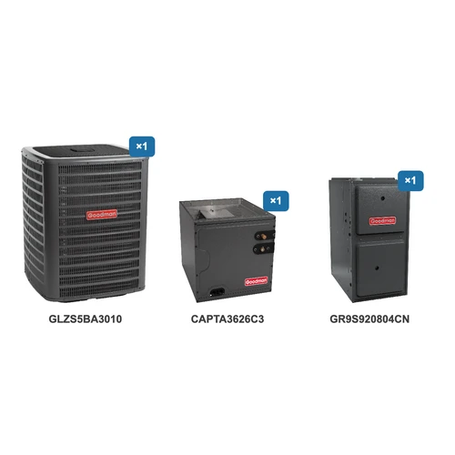 Goodman 2.5 Ton Heat Pump & Gas Furnace Dual Fuel System: GLZS5BA3010, CAPTA3626C3, GR9S920804CN