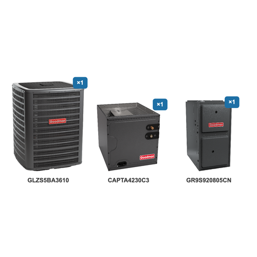 Goodman 3 Ton Heat Pump & Gas Furnace Dual Fuel System: GLZS5BA3610, CAPTA4230C3, GR9S920805CN