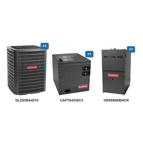 Goodman 3.5 Ton Heat Pump & Gas Furnace Dual Fuel System: GLZS5BA4210, CAPTA4230C3, GR9S800804CN
