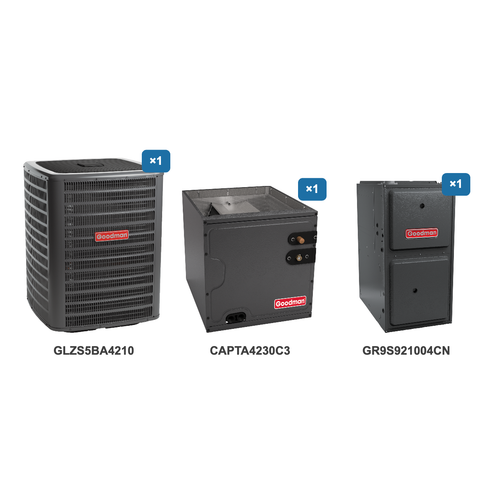 Goodman 3.5 Ton Heat Pump & Gas Furnace Dual Fuel System: GLZS5BA4210, CAPTA4230C3, GR9S921004CN