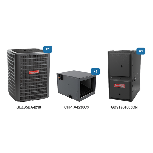 Goodman 3.5 Ton Heat Pump & Gas Furnace Dual Fuel System: GLZS5BA4210, CHPTA4230C3, GD9T961005CN