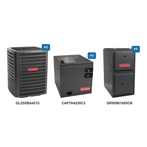 Goodman 3.5 Ton Heat Pump & Gas Furnace Dual Fuel System: GLZS5BA4210, CAPTA4230C3, GR9S961005CN