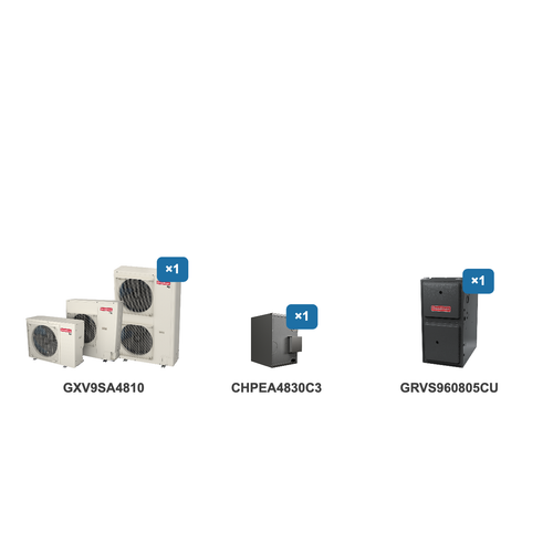 Goodman 4 Ton Air Conditioner & Ultra Low NOx Gas Furnace System: GXV9SA4810, CHPEA4830C3, GRVS960805CU