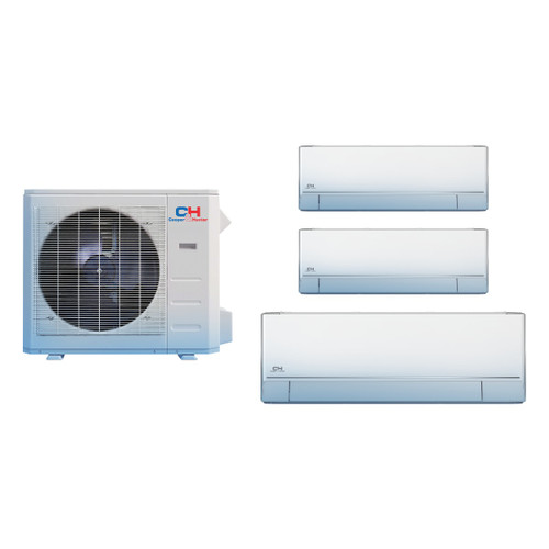 Cooper & Hunter 36,000 BTU 3 Ton 24 SEER2 Wall Mounted Tri Zone Ductless Mini Split Heat Pump System 9K + 9K + 24K Astoria R-454B 208/230V, model CH-R36MES-AST-9-9-24