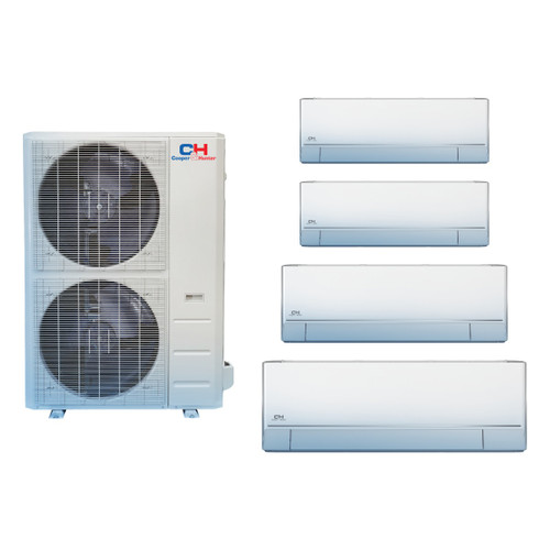 Cooper & Hunter 48,000 BTU 4 Ton 24 SEER2 Wall Mounted Quad Zone Ductless Mini Split Heat Pump System 9K + 12K + 18K + 24K Astoria R-454B 208/230V, model CH-R48MES-AST-9-12-18-24