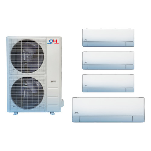 Cooper & Hunter 48,000 BTU 4 Ton 24 SEER2 Wall Mounted Quad Zone Ductless Mini Split Heat Pump System 9K + 12K + 12K + 24K Astoria R-454B 208/230V, model CH-R48MES-AST-9-12-12-24