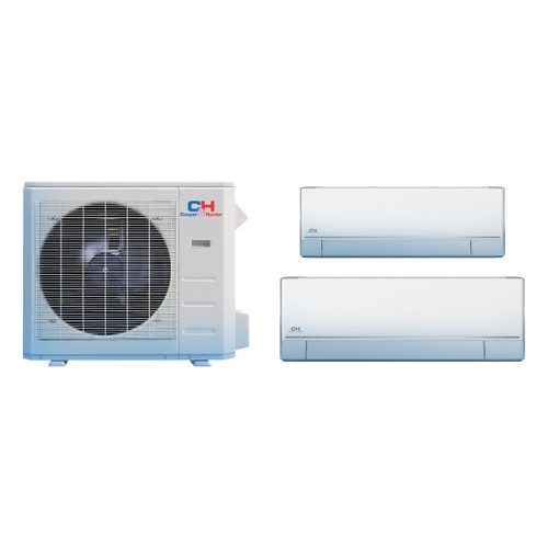 Cooper & Hunter 28,000 BTU 2.5 Ton 25 SEER2 Wall Mounted Dual Zone Ductless Mini Split Heat Pump System 12K + 18K Astoria R-454B 208/230V, model CH-R28MES-AST-12-18