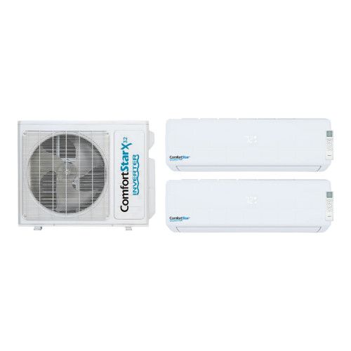 Comfortstar 18,000 BTU 1.5 Ton 25 SEER2 Wall Mounted Dual Zone Ductless Mini Split Heat Pump System 12K + 12K Eco Smart R-32 208/230V
