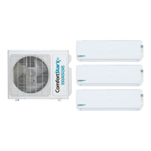 Comfortstar 28,000 BTU 2.5 Ton 22 SEER2 Wall Mounted Tri Zone Ductless Mini Split Heat Pump System 9K + 12K + 12K Eco Smart R-32 208/230V