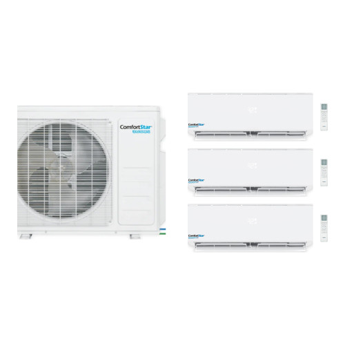 Comfortstar 28,000 BTU 2.5 Ton 20 SEER2 Wall Mounted Tri Zone Ductless Mini Split Heat Pump System 9K + 9K + 9K Orbit R-454B 208/230V