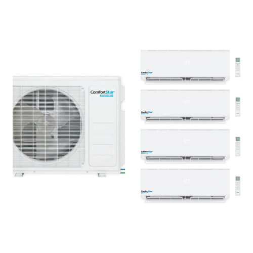 Comfortstar 35,000 BTU 3 Ton 19 SEER2 Wall Mounted Quad Zone Ductless Mini Split Heat Pump System 9K + 9K + 9K + 9K Orbit R-454B 208/230V