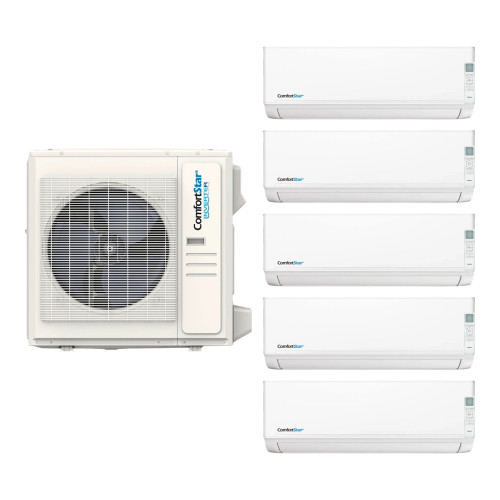 Comfortstar 35,000 BTU 3 Ton 23.1 SEER2 Wall Mounted Five Zone Ductless Mini Split Heat Pump System 6K + 6K + 6K + 6K + 6K Alegria Platinum R-454B 208/230V