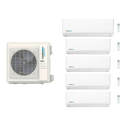 Comfortstar 35,000 BTU 3 Ton 23.1 SEER2 Wall Mounted Five Zone Ductless Mini Split Heat Pump System 6K + 6K + 6K + 6K + 18K Alegria Platinum R-454B 208/230V
