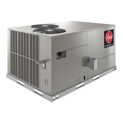 Rheem 12.5 Ton 14 IEER Commercial Gas/Electric Package Unit, 150K BTU Heat, Belt Drive VFD, 208/230V 3-Phase, R454B, model RGEDYB150ACG152AAAA0