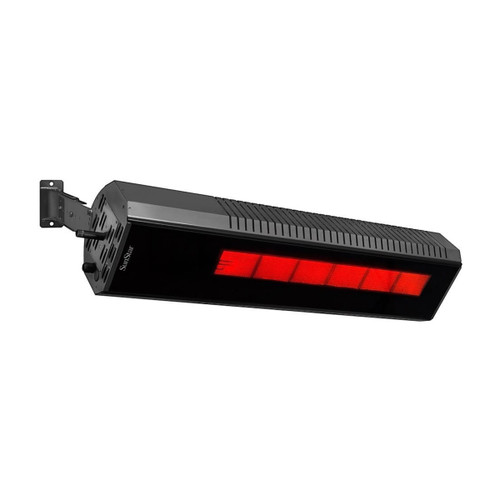 Sunstar SGL50-N10 50,000 BTU natural gas glass patio heater, angled view with wall bracket