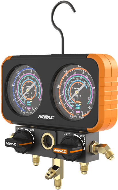 NAVAC N2A4B A2L Pro Plus 2-Valve Aluminum Manifold Gauge, 3-1/8" Dials, R-454B/R-32/R-410A/R-22