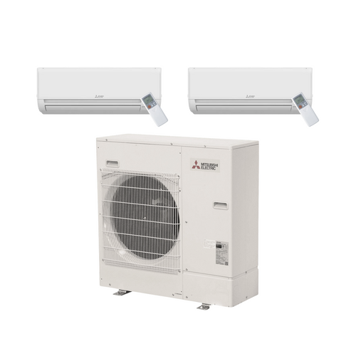 Mitsubishi Electric 30,000 BTU 21 SEER2 Dual Zone Wall Mounted Ductless Mini Split Heat Pump System 15+15 R454B Refrigerant | MXZ-4D30NL-MSZ-GX15NL-MSZ-GX15NL