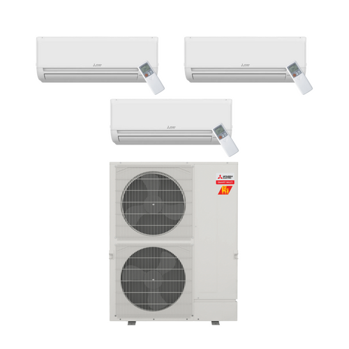 Mitsubishi Electric 48,000 BTU 17.6 SEER2 Tri Zone Wall Mounted Ductless Mini Split Heat Pump System 12+18+18 R454B Refrigerant | MXZ-SM48NL-MSZ-GX12NL-MSZ-GX18NL-MSZ-GX18NL
