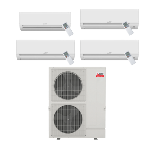 Mitsubishi Electric 60,000 BTU 20 SEER2 Quad Zone Wall Mounted Ductless Mini Split Heat Pump System 12+12+15+18 R454B Refrigerant, model MXZ-SM60NL-2-MSZ-GX12NL-1-MSZ-GX15NL-1-MSZ-GX18NL