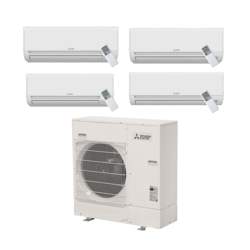 Mitsubishi Electric 36,000 BTU 17.6 SEER2 Quad Zone Wall Mounted Ductless Mini Split Heat Pump System 6+6+12+12 R454B Refrigerant, model MXZ-5D36NL-2-MSZ-GX06NL-2-MSZ-GX12NL