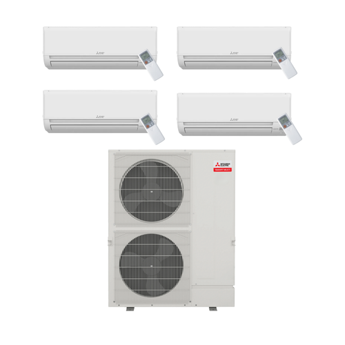 Mitsubishi Electric 60,000 BTU 20 SEER2 Quad Zone Wall Mounted Ductless Mini Split Heat Pump System 12+12+12+15 R454B Refrigerant, model MXZ-SM60NL-3-MSZ-GX12NL-1-MSZ-GX15NL